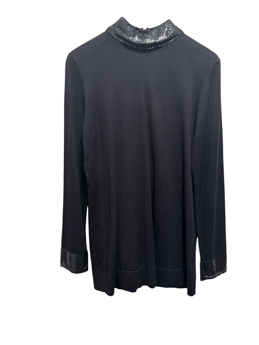 Timeless Naeem Khan Black Knit Tunic Sweater Gunmetal Mesh Collar & Cuffs Large